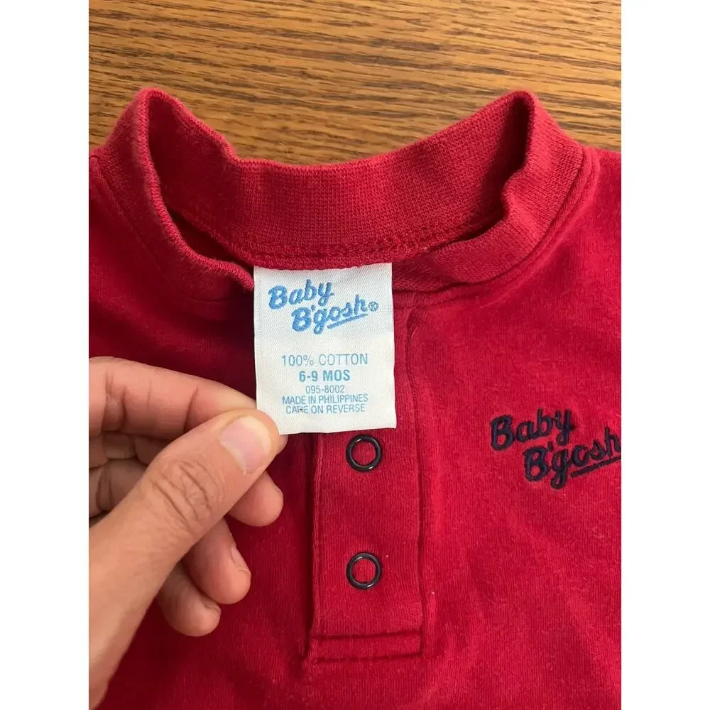 Vintage Baby B’gosh Red Henley Bodysuit 6-9 Months Short Sleeve Cotton One Piece